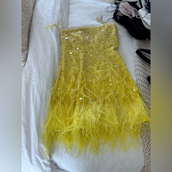 DES PHEMMES Exclusive embroidered strapless cotton blend mini in Yellow - Picture 4 of 6